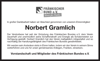 Anzeige von Norbert Gramlich von Nordbayerischer Kurier