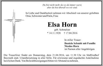 Anzeige von Elsa Horn von Nordbayerischer Kurier