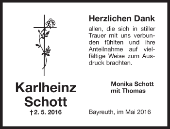 Anzeige von Karlheinz Schott von Nordbayerischer Kurier