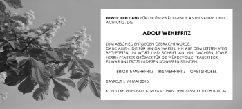 Anzeige von Adolf Wehrfritz von Nordbayerischer Kurier