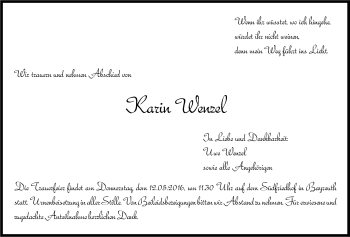 Anzeige von Karin Wenzel von Nordbayerischer Kurier