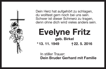 Anzeige von Evelyne Fritz von Nordbayerischer Kurier