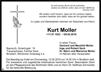 Anzeige von Kurt Moller von Nordbayerischer Kurier