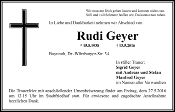 Anzeige von Rudi Geyer von Nordbayerischer Kurier