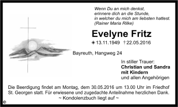 Anzeige von Evelyne Fritz von Nordbayerischer Kurier