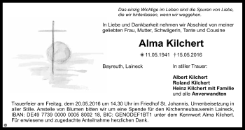 Anzeige von Alma Kilchert von Nordbayerischer Kurier