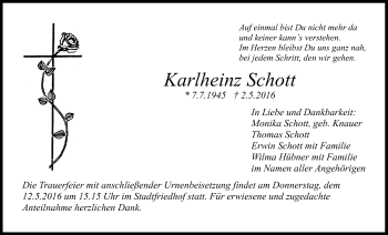 Anzeige von Karlheinz Schott von Nordbayerischer Kurier