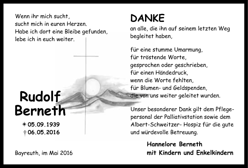  Traueranzeige für Rudolf Berneth vom 28.05.2016 aus Nordbayerischer Kurier