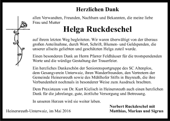 Anzeige von Helga Ruckdeschel von Nordbayerischer Kurier