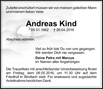 Anzeige von Andreas Kind von Nordbayerischer Kurier