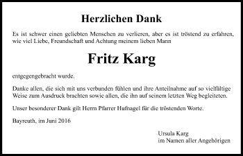 Anzeige von Fritz Karg von Nordbayerischer Kurier