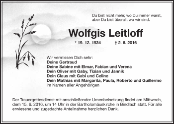 Anzeige von Wolfgis Leitloff von Nordbayerischer Kurier