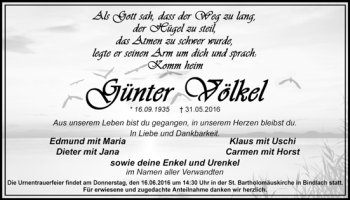 Anzeige von Günter Völkel von Nordbayerischer Kurier