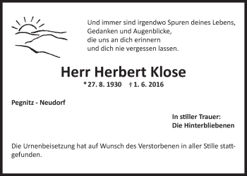 Anzeige von Herbert Klose von Nordbayerischer Kurier