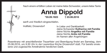 Anzeige von Anna Dippold von Nordbayerischer Kurier