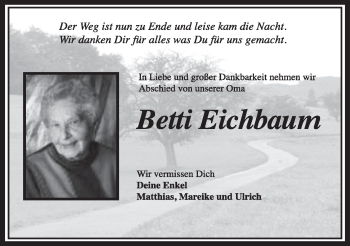 Anzeige von Betti Eichbaum von Nordbayerischer Kurier