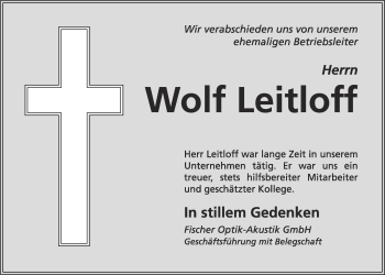 Anzeige von Wolfgis Leitloff von Nordbayerischer Kurier