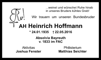 Anzeige von Heinrich Hoffmann von Nordbayerischer Kurier