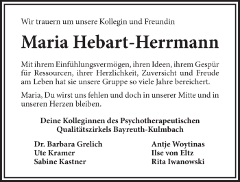Anzeige von Maria Hebart-Herrmann von Nordbayerischer Kurier