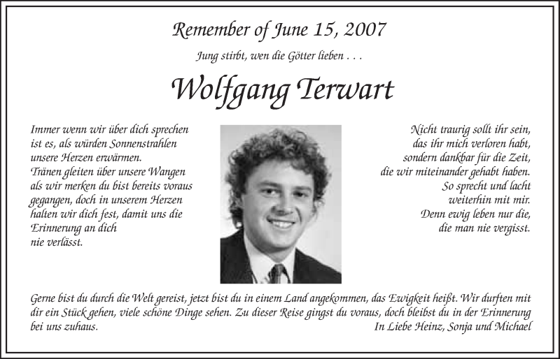  Traueranzeige für Wolfgang Terwart vom 15.06.2016 aus Nordbayerischer Kurier
