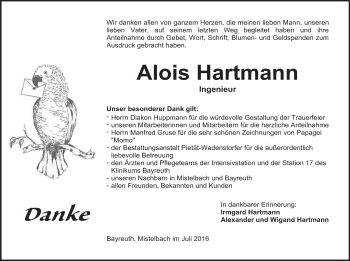 Anzeige von Alois Hartmann von Nordbayerischer Kurier