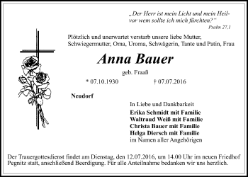 Anzeige von Anna Bauer von Nordbayerischer Kurier