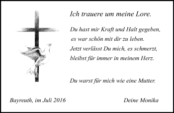 Anzeige von Lore Kurz von Nordbayerischer Kurier