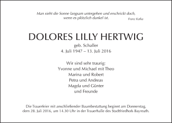 Anzeige von Dolores Lilly Hertwig von Nordbayerischer Kurier