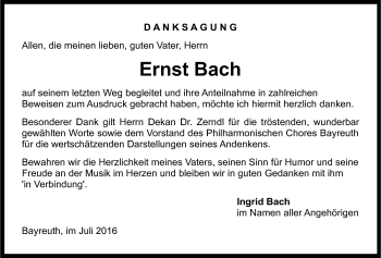 Anzeige von Ernst Bach von Nordbayerischer Kurier