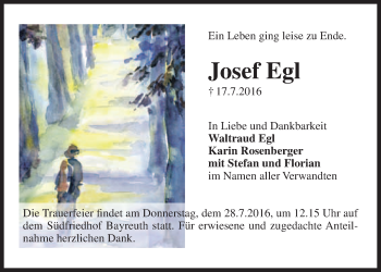 Anzeige von Josef Egl von Nordbayerischer Kurier
