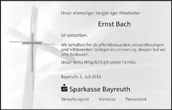 Anzeige von Ernst Bach von Nordbayerischer Kurier