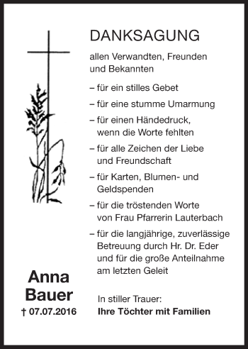 Anzeige von Anna Bauer von Nordbayerischer Kurier