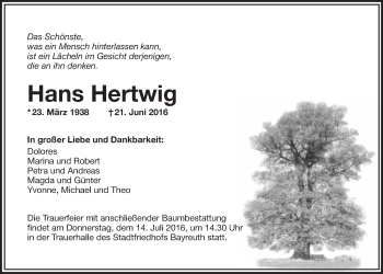 Anzeige von Hans Hertwig von Nordbayerischer Kurier