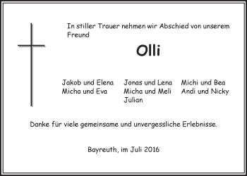 Anzeige von Oliver Weiss von Nordbayerischer Kurier