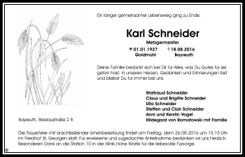 Anzeige von Karl Schneider von Nordbayerischer Kurier