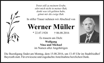 Anzeige von Werner Müller von Nordbayerischer Kurier