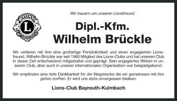 Anzeige von Wilhelm Otto Brückle von Nordbayerischer Kurier