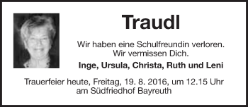 Anzeige von Traudl  von Nordbayerischer Kurier
