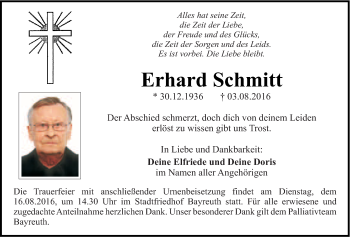 Anzeige von Erhard Schmitt von Nordbayerischer Kurier