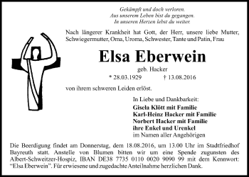 Anzeige von Elsa Eberwein von Nordbayerischer Kurier