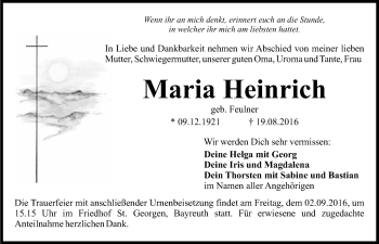 Anzeige von Maria Heinrich von Nordbayerischer Kurier