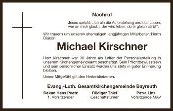 Anzeige von Michael Kirschner von Nordbayerischer Kurier