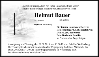 Anzeige von Helmut Bauer von Nordbayerischer Kurier