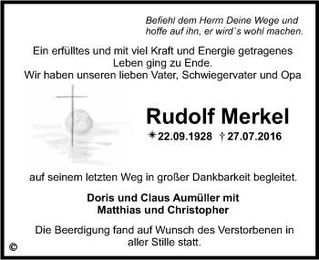 Anzeige von Rudolf Merkel von Nordbayerischer Kurier