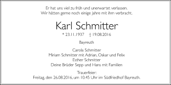 Anzeige von Karl Schmitter von Nordbayerischer Kurier