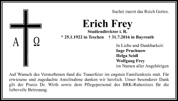 Anzeige von Erich Frey von Nordbayerischer Kurier