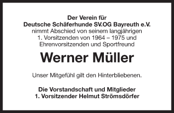 Anzeige von Werner Müller von Nordbayerischer Kurier