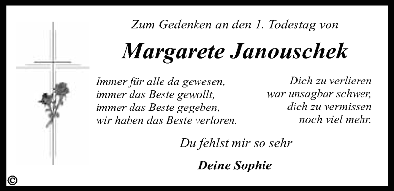  Traueranzeige für Margarete Janouschek vom 05.09.2016 aus Nordbayerischer Kurier
