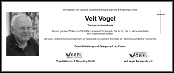Anzeige von Veit Vogel von Nordbayerischer Kurier