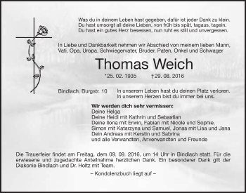 Anzeige von Thomas Weich von Nordbayerischer Kurier